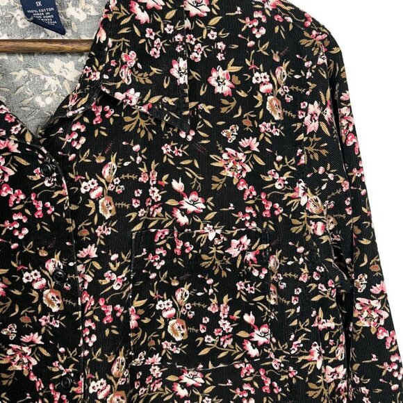 Denim & Co Womens Corduroy Button Up Shirt Size 1X Dark Floral Bohemian Casual - Picture 5 of 8